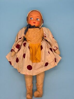 Vintage 13” Polish Folk Doll Jointed Cloth Body Painted Face Poland